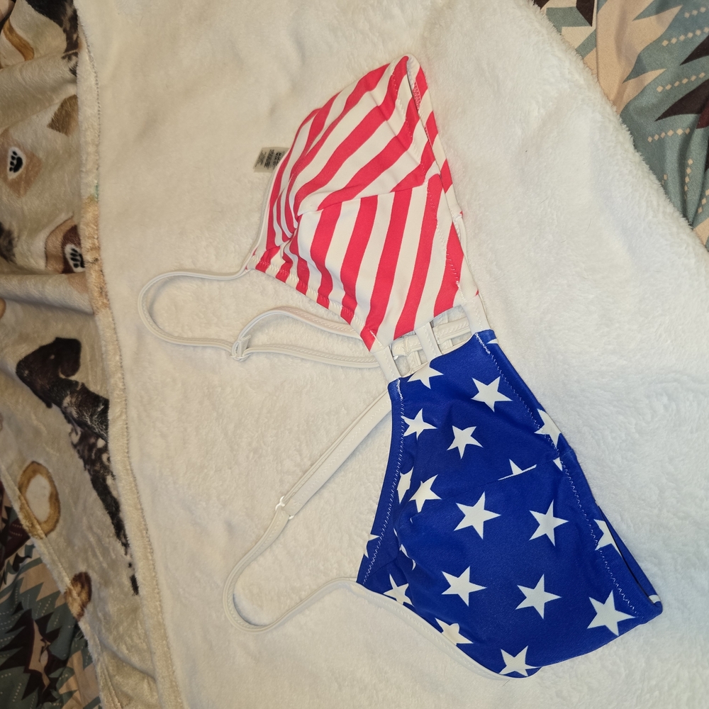 PINK Victoria's Secret Red and White Striped Bikini Top